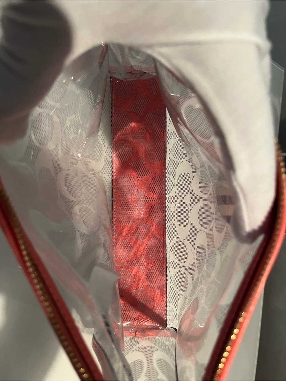 Coach Clear Wristlet with Coral Trim and Signature Print - Picture 6 of 14